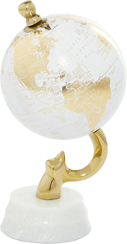 Deco 79 Aluminum Globe with Marble Base, 5" x 5" x 10", Gold