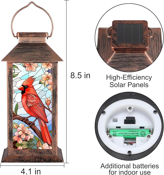 Solar Lantern Outdoor Waterproof Cardinal Garden Decor Birthday Gifts for Women Mom and Grandma Solar LED Plastic Decorative Hanging Light for Yard(Cardinal)