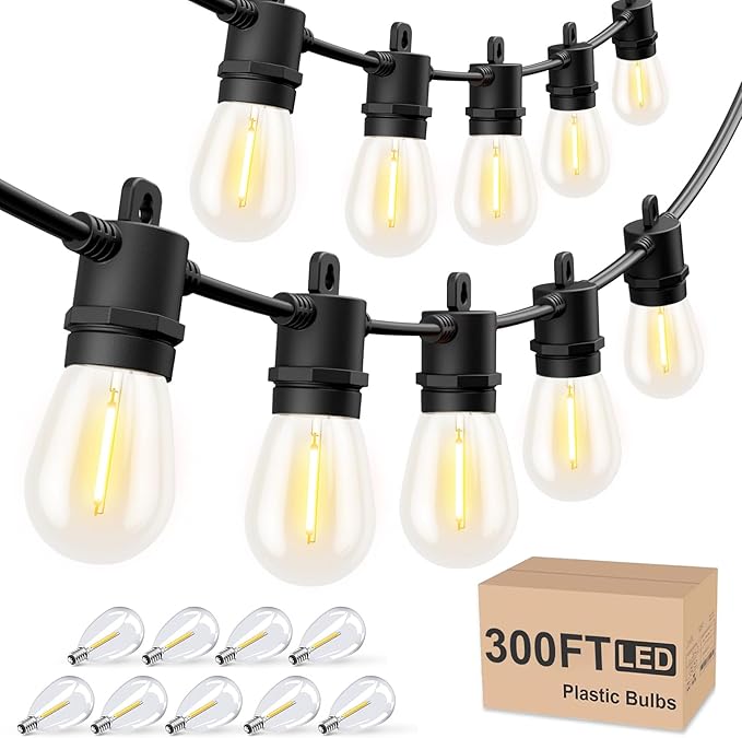 Svater Outdoor String Lights 300 FT, Patio Lights for Outside with Shatterproof Bulbs, Waterproof IP65 Commercial Hanging Light for Backyard Porch Balcony Bistro Party, 2700K