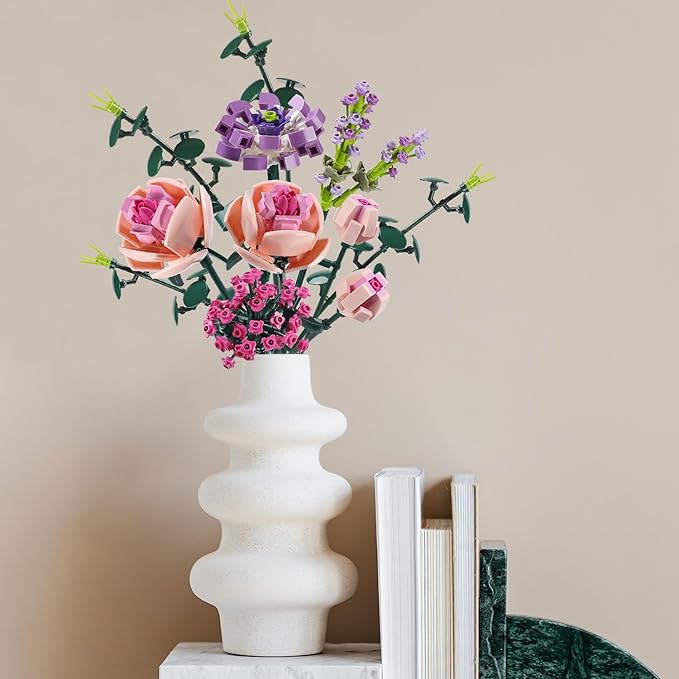 Flower Bouquet Building Blocks Artificial Pink Rose Botanical Collection Bricks Sets Toys Kits Christmas X'Mas Valentine Gifts Birthday Creative Gifts for Adults Mom Girlfriends(413PCS)