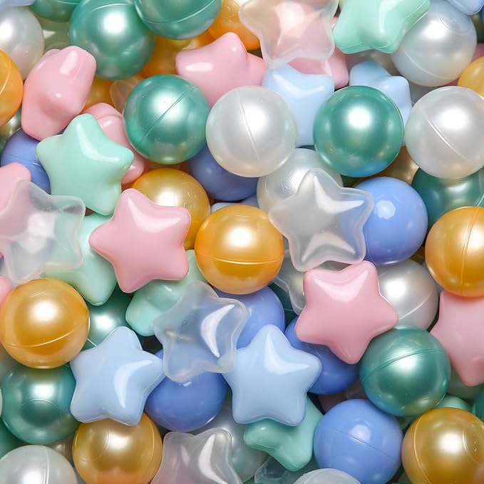 GOGOSO Ball Pit Balls for Toddlers Phthalate-Free BPA-Free Non-Toxic Crush Proof Soft Plastic Play Balls Baby Kids Shape Tent Pool Playhouse Playpen Party Decor, Pink+Green+Gold+Blue+White 100PCS