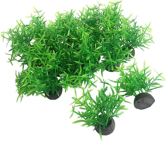 Smoothedo-Pets Aquarium Plant Fish Tank Decoration 20 Pieces Small/1" Tall Plastic Artificial Plant Goldfish Hidden Mini Grass Set (Green-A)
