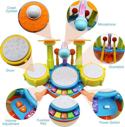 Drum Set for Toddlers, Kids Musical Instruments, Toys for Boy Birthday Gifts, Electric Drum Kit for Babies Boy Girl