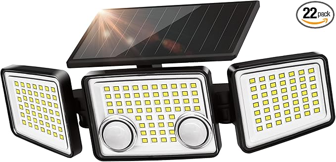 UME Solar Outdoor Lights - 3000 Lumen, 7000K, 152 LED Super Bright Motion Sensor Flood Lights with 2 Sensors, IP65 Waterproof, 270 Wide Angle, 3 Modes for Garden & Patio