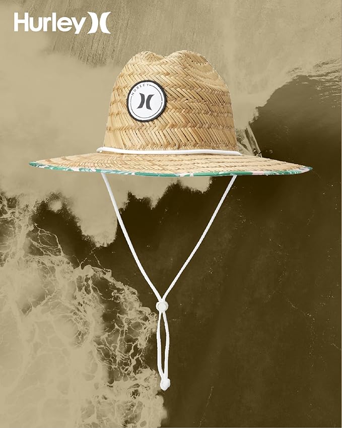 Hurley Women's Straw Hats - Real Straw Hat Medium Brim and Adjustable Chin Strap