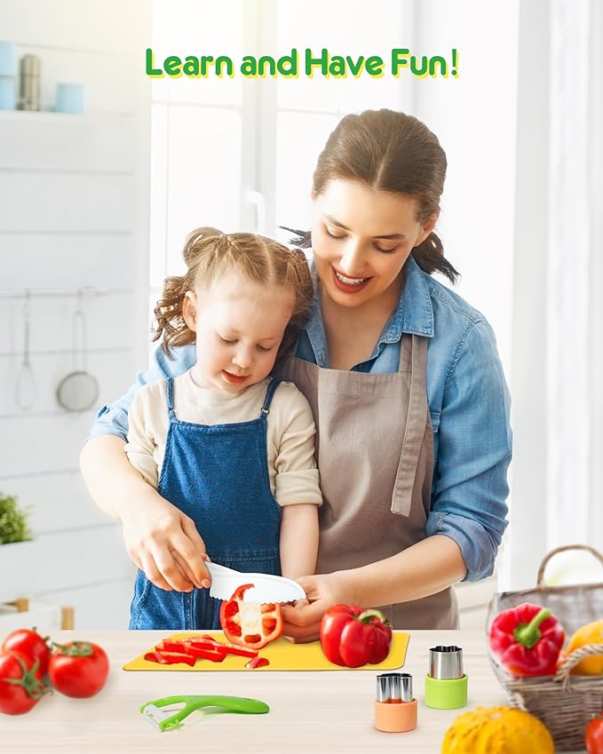 26 Pcs Kids Knife Set, Montessori Kitchen Tools for Toddlers' Real Cooking, BPA Free Knife Set Includes Crinkle Cutters Kid Safe Knives Cutting Board Peeler, Kitchen Tools for 4+ Year Old Girl Boy