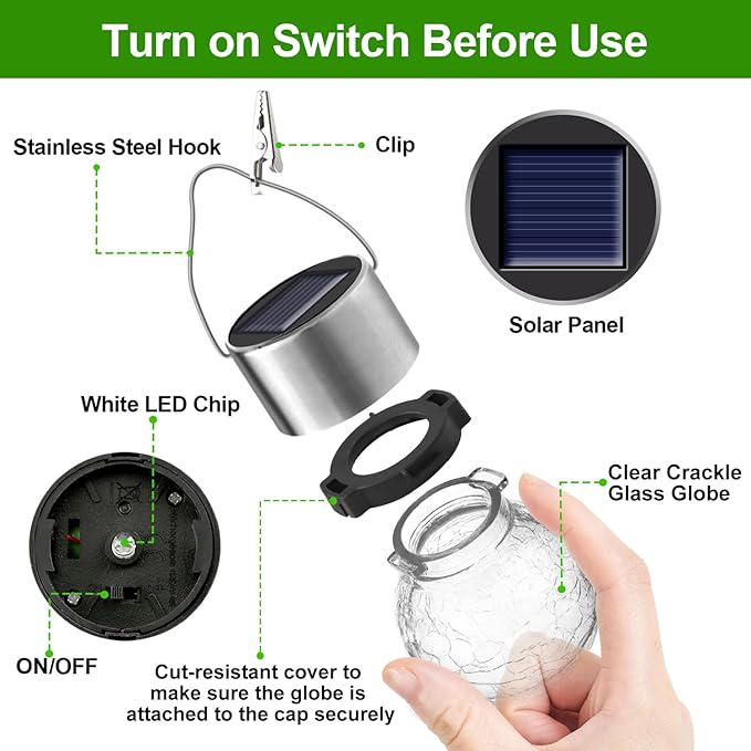 Solar Lights Outdoor Hanging Decorative Globe 24 Pack, Waterproof Solar Lantern with Handle and Clip, Solar Powered Glass Ball Lights for Garden Yard Fence Tree Umbrella Holiday Décor, Warm White