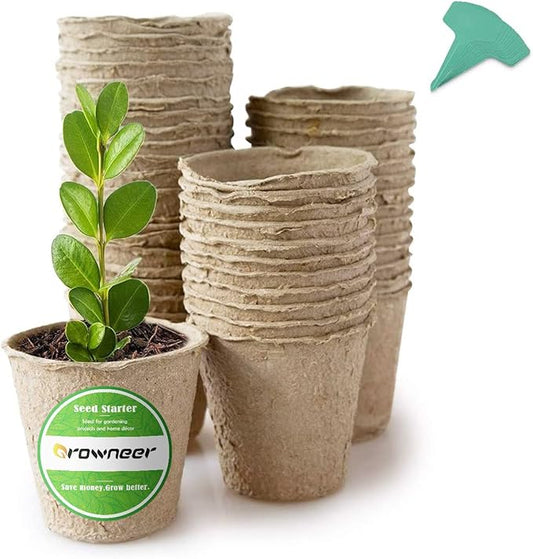 GROWNEER 30 Packs 4 Inch Peat Pots Plant Starters for Seedling with 15 Pcs Plant Labels, Biodegradable Herb Seed Starter Pots Kits, Garden Germination Nursery Pot