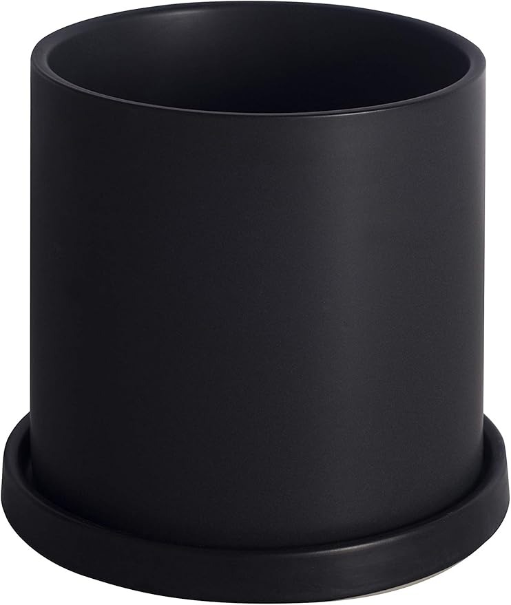 Planters for Indoor Plants Ceramic Flower Succulent Plant Pots with Drain Hole Saucer Decor for Home Office (5 inch Black)