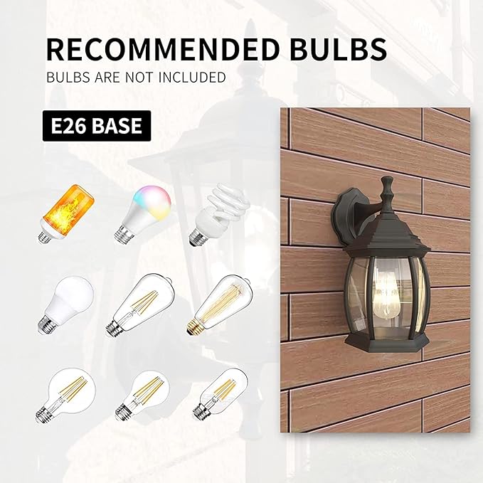 Pia Ricco Outdoor Wall Lights, Textured Black Exterior Light Fixtures with Clear Glass Shade, Waterproof Front Porch Lighting, Modern Sconces Lantern for Outside, House, Garage, E26 Socket, ETL Listed
