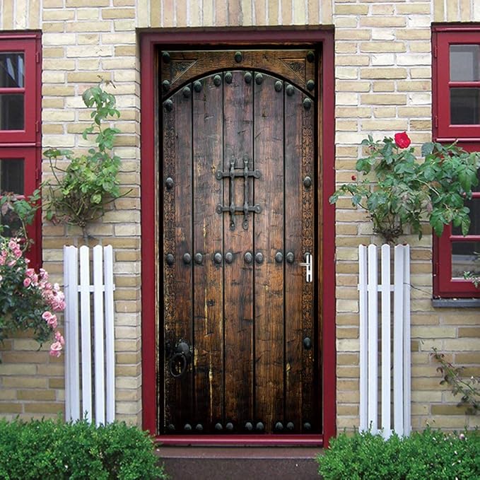3D Door Stickers Murals Peel and Stick - Wooden Door - Door Wallpaper Self-Adhesive Door Decals Removable PVC Waterproof Door Poster for Bedroom Living Room Door Wall Decoration 37.4 x 78.7 inch