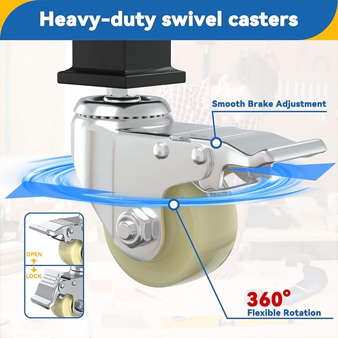60'' Adjustable Workbench, Solid Wood Work Bench Table with Wheels and Power Outlet, Rolling Workbenchs with Drawers, Large Load Capacity Garage Workbench for Workshop,Office,Home