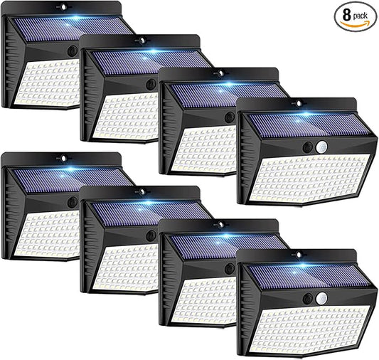 Solar Lights Outdoor, [138 LED/8 Packs] Solar Motion Sensor Security Lights with 3 Lighting Modes Solar Wall Lights Waterproof Solar Powered Lights Outside for Garden Fence Yard Deck Garage