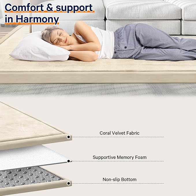 Baby Play Mat for Floor Tummy Time Nursery Rug Muscle Mat Area Playroom Rug Tatami 50 * 50" Memory Foam 1.3" Thick Crawling Time For Babies,Toddlers, Infants, Kids(Beige)