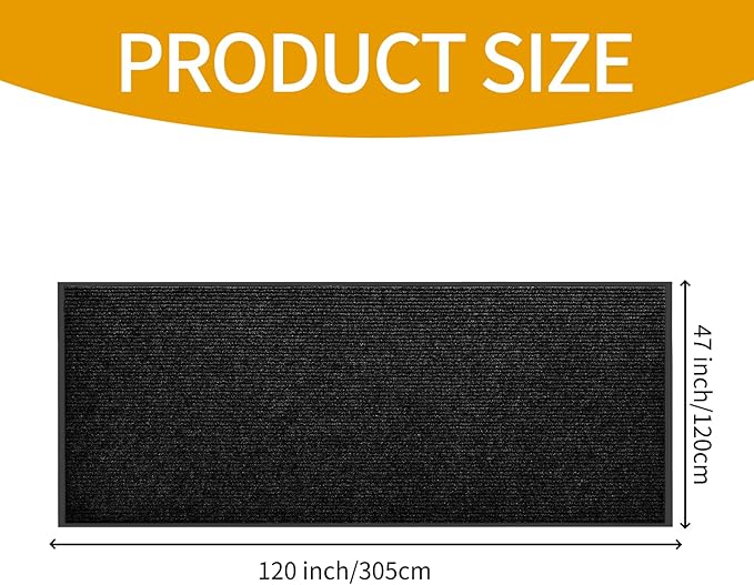fani Heavy Duty Large Outdoor Indoor Entrance Black Doormat Waterproof Low Profile Entrance Rug Front Door Mat Patio Anti-Skid Rubber Back, 48x120 inch (Black)