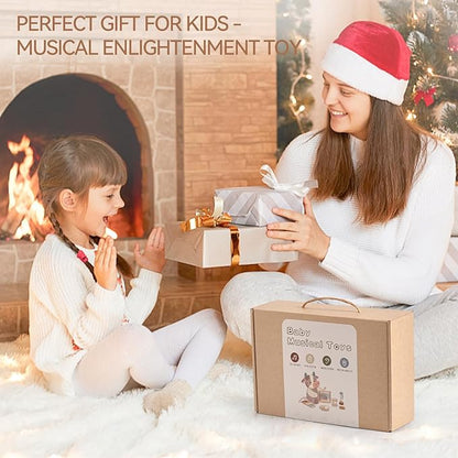 Promise Babe Wooden Xylophone Musical Instrument Sets Toy for Kids, Rattle Bell Montessori Cloud Toddler Music Percussion Toys, Christmas Birthday Gifts for Boys Girls 3 Year+