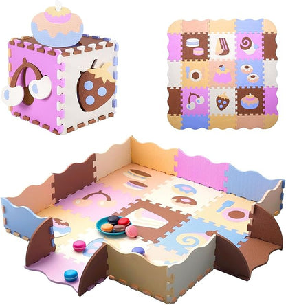 Coolcandy Baby Play Mat, 25Pcs Interlocking Puzzle Floor Mat, with Safety Fence - 0.4" Thick Non-Toxic EVA Foam Play Mat, for Infants & Toddlers 3-36 Months, Soft Puzzle Tiles for Play Areas