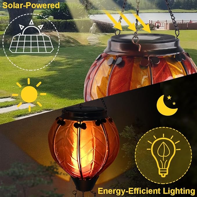 Hot Air Balloon Solar Lantern with Flickering Flame Hanging Solar Lanterns Outdoor Lights Waterproof Lanterns Decorative Garden Patio Yard Party Decor Orange and Red