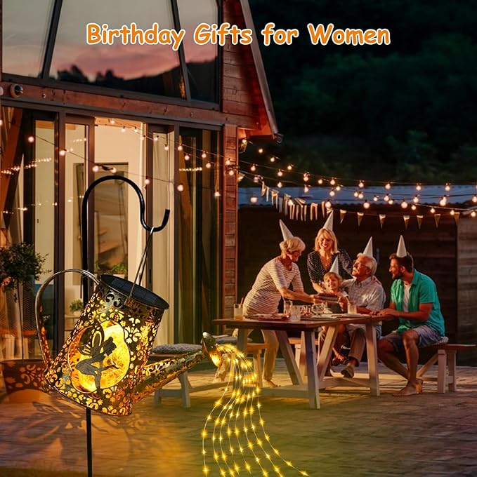 YJFWAL Solar Watering Can Lights, Unique Fairy Gifts for Women Mom Grandma Birthday, Waterproof Outdoor Garden Decor Large Hanging Solar Lantern Fairy Lights for Patio Porch Yard Flowerbed Pathway