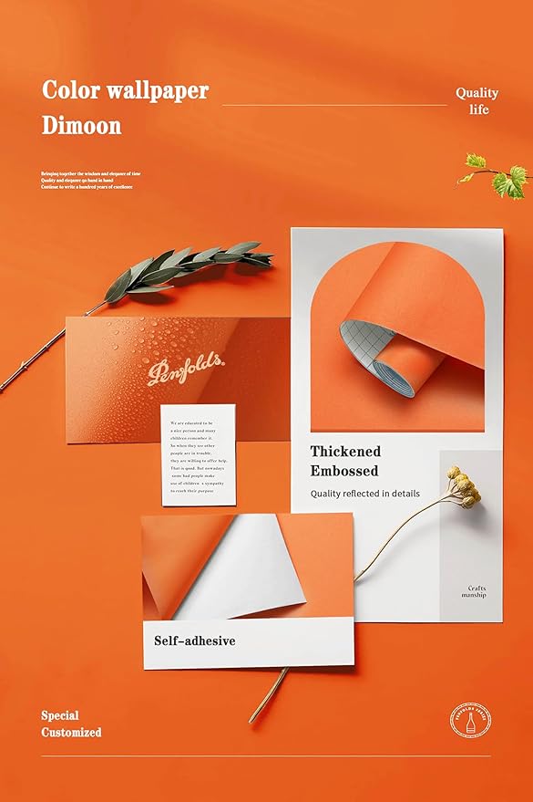 Dimoon 393''x17.7'' Orange Peel and Stick Wallpaper Contact Paper Modern Self Adhesive Wall Paper Removable Renter Friendly Textured Solid Color Shelf Vinyl Roll (393''x17.7'',Tropical Orange)
