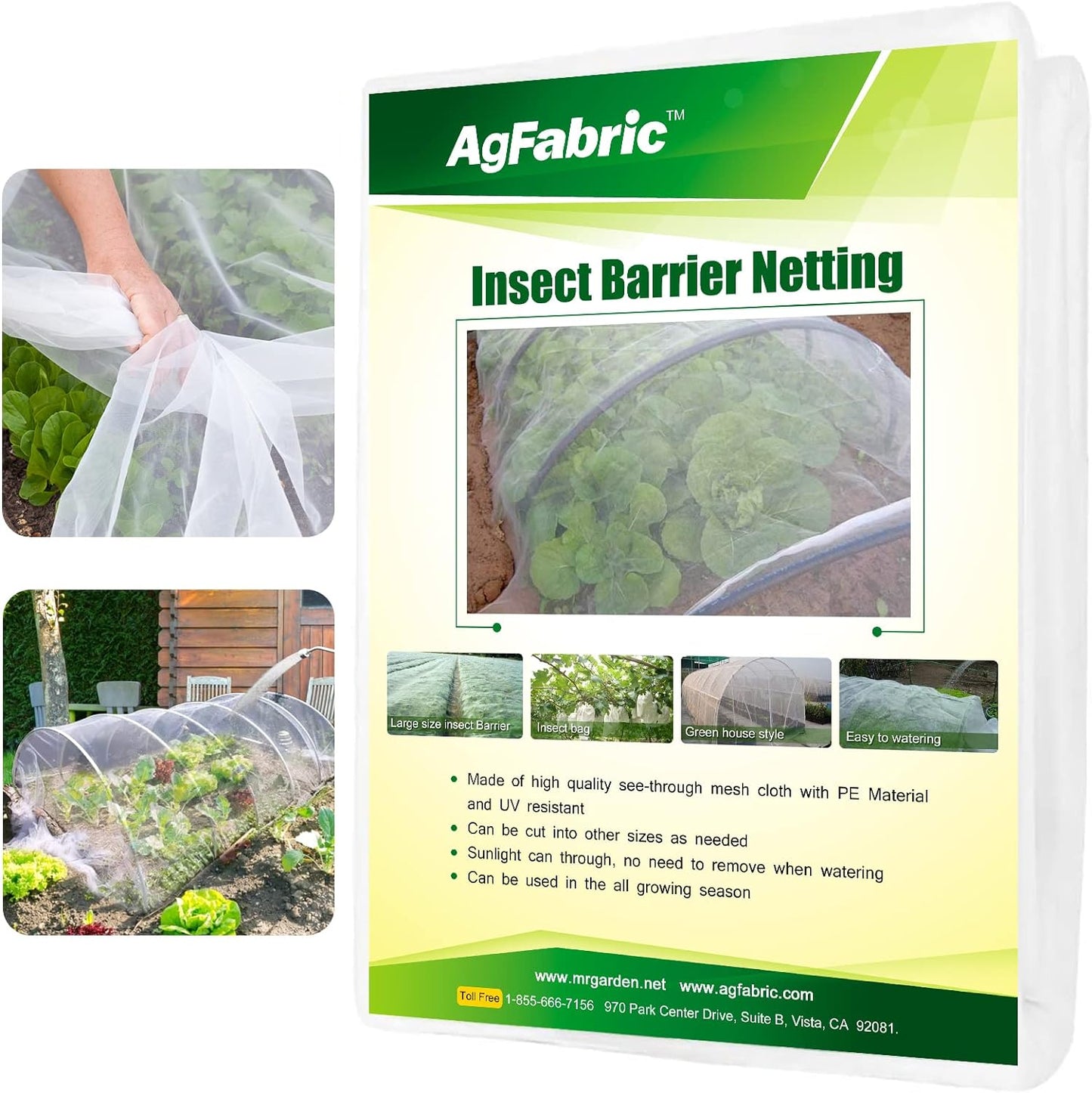 Agfabric Garden Netting 5'x50' Insect Pest Barrier Bird Netting for Garden Protection,Row Cover Mesh Netting for Vegetables Fruit Trees and Plants,White