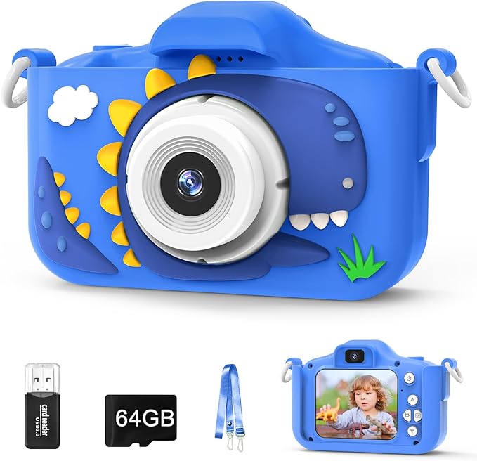 Kids Camera Toys for 3-8 Year Old Girls Boys, 48MP Dual Lens 1080P Toddler Camera for Kids with 64GB SD Card, Kids Digital Video Camcorder Selfie Camera Christmas Birthday Gifts