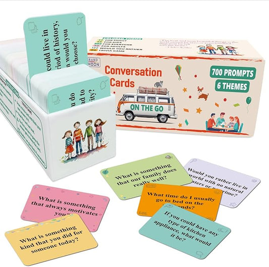 700 Prompts 6 Themes Conversation Cards and Trivia Game Fun for Adults and Kids - Perfect for Family Dinners, Road Trips, and More! (5” X 2” X 2”)