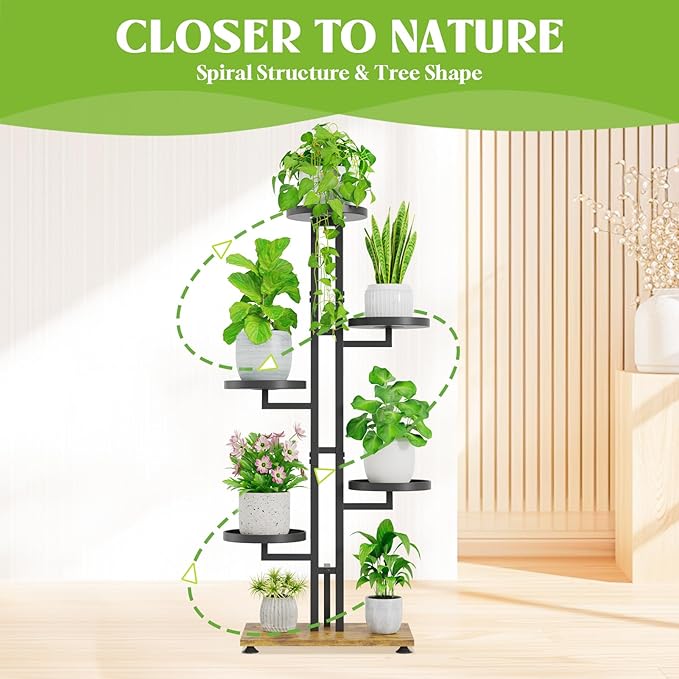 iDavosic.ly 6 Tier Plant Stand Indoor Outdoor, Tiered Corner Multiple Flower Pot Holder Shelf, Metal 40 Inch Tall Display Rack for Patio Porch Living Room Garden Balcony Bedroom, Black