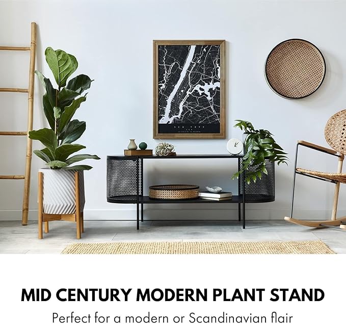 Fox & Fern Set of 3 Bamboo Plant Stand Indoor — Modern Raised Flower Pot Holders for 8, 10 & 11.8 Inch Planters (Not Included); Plug In Design; Two Height Options; Easy to Assemble - Bamboo