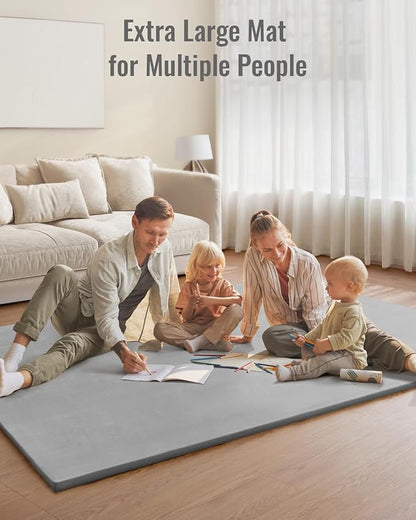Blissful Diary Ultra Soft Baby Play Mat, 71x59 Extra Large Floor Mat with Removable & Washable Slip-On Cover for Babies and Toddlers, Light Grey