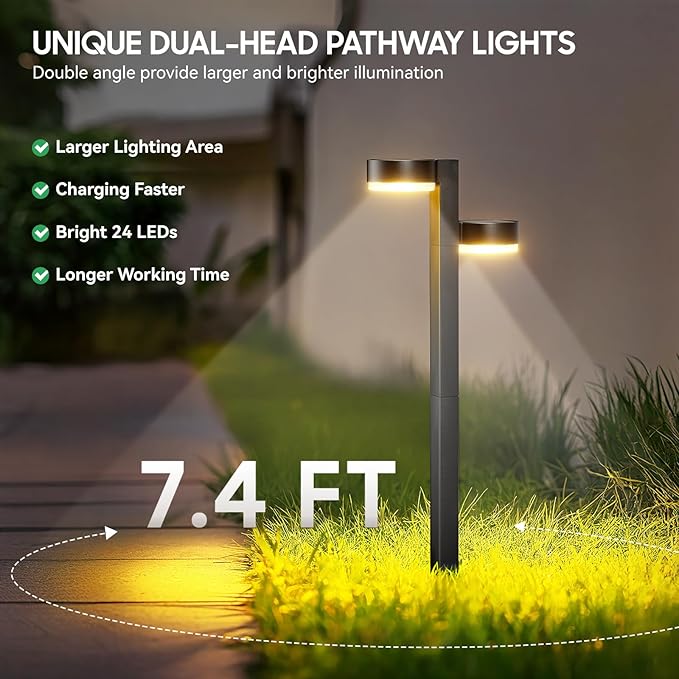 Solar Pathway Lights Outdoor, 6 Pack Dual-Head Solar Lights Outdoor Waterproof Super Bright Up to 12Hrs, Auto On/Off Garden Light for Yard Patio Path Walkway Driveway Outside Decor