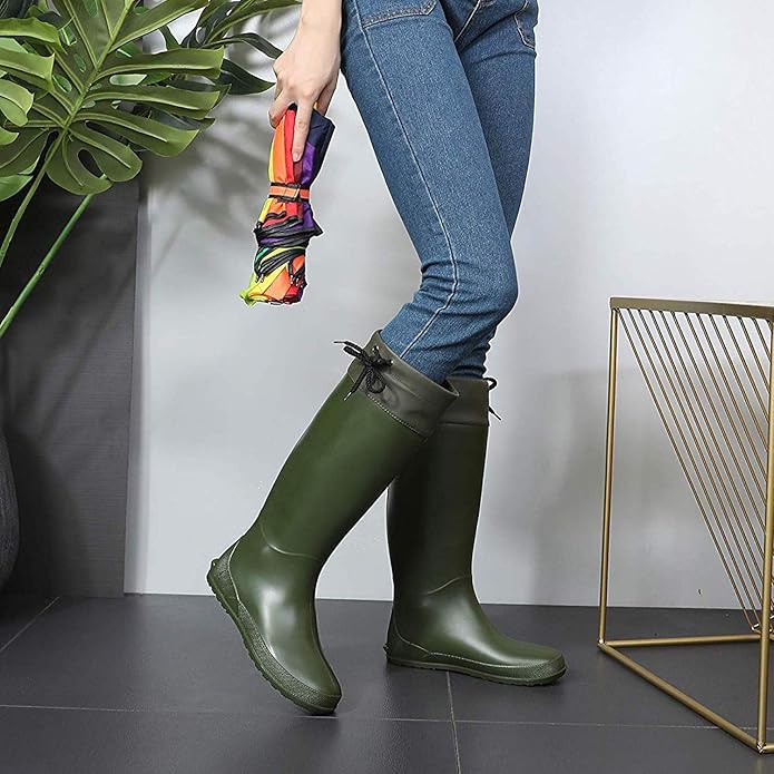 Asgard Packable Tall Rain Boots for Women Waterproof Rubber Garden Boots Ultra Lightweight Flat Mud Boots- NOT FOR WIDE CALF