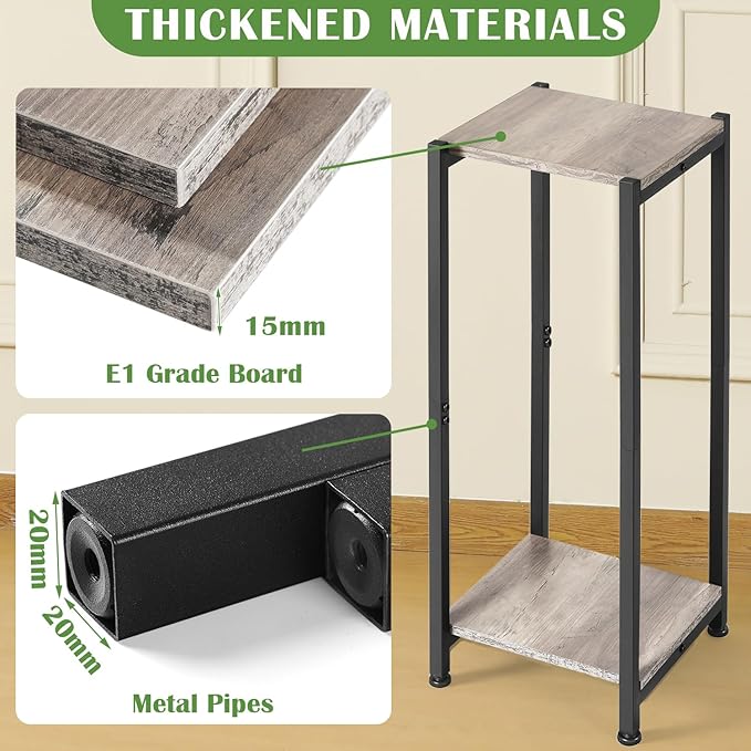 Tall Plant Stand Indoor,31 Inch Plant Stands,2 Tier Metal Plant Stand with Heavy Duty Wood,Greige and Black