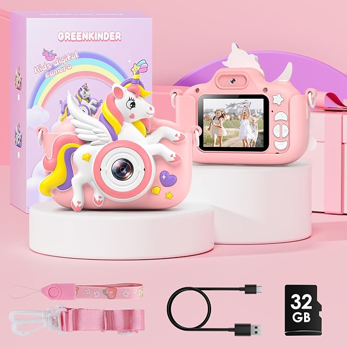 Kids Camera Toys Digital Camera for Girls Boys, Christmas Birthday Gifts for Kids Age 3-12, Selfie 1080P HD Video Digital Camera for 3 4 5 6 7 8 9 10 Year Old Girls with 32GB TF Card