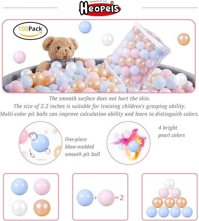 Ball Pit Balls Pack of 100 200 500 - Star and Round Set BPA Free Phthalate Free Non-Toxic Crush Proof Play Balls Soft Plastic Balls for Toddlers Baby Kids Birthday Pool Tent Party