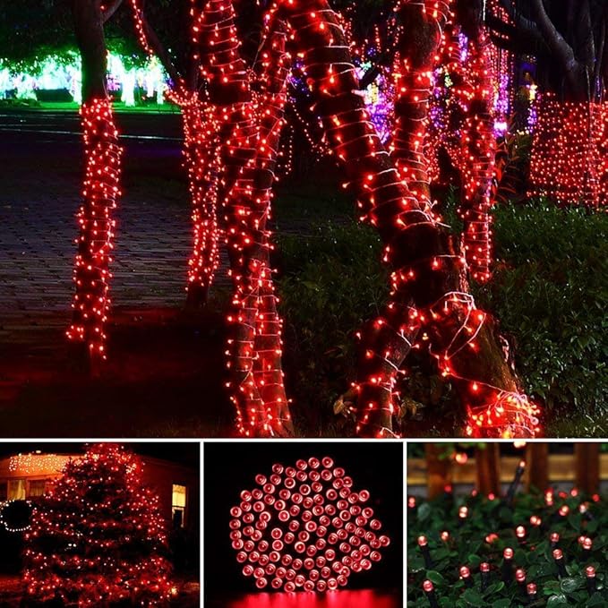 Toodour Solar Christmas Lights - 2 Packs Total 144ft 400 LED 8 Modes Waterproof Outdoor String Lights for Garden, Patio, Fence, Balcony, Christmas Tree Decor - Red