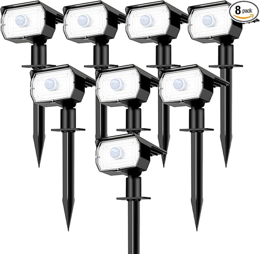 [ 8 Pack/56 LED ] Solar Lights Outdoor Motion Sensor, Spot Landscape Lighting with 3 Modes, Waterproof Spotlights Dusk to Dawn for Outside Yard Tree Garden Pathway Sidewalk Driveway, Cool White