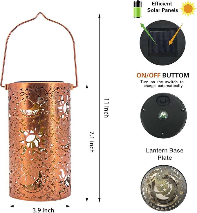 Solar Lanterns Outdoor Hanging Lantern Lights,Sun Moon Metal Decor Lanterns-Waterproof LED Decorative Light for Garden Patio Yard Lawn Backyard Front Porch as Gifts for Mom Grandma Women
