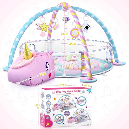 Baby Play Mat & Activity Mat - Baby Play Gym Tummy Time Mat with 6 Detachable Sensory Toys for Motor Skills Development, Newborn Baby Toys 0-6-12 Months Essentials Gift Playmats