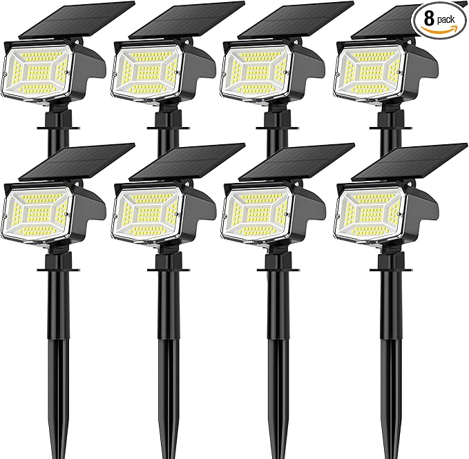 Solar Spot Lights Outdoor, 92 LEDs Landscape Lighting with 3 Lighting Modes and Auto On/Off, IP67 Waterproof Spotlights, Outdoor Solar Lights for Yard Garden, 8 Pack (Cool White)