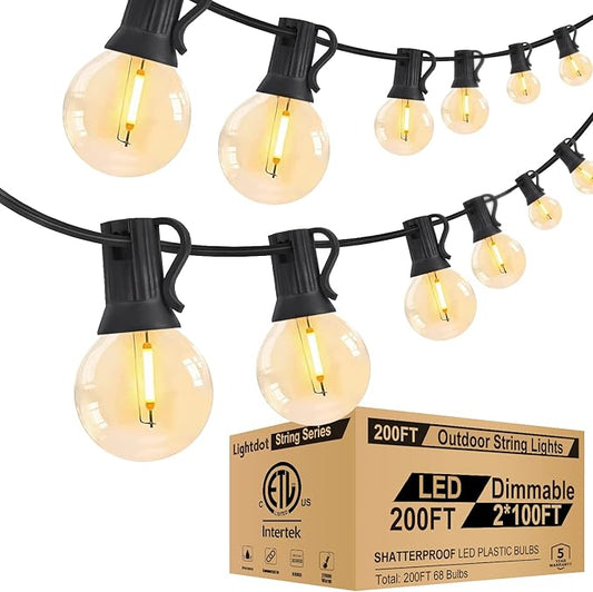 Lightdot 200FT Outdoor String Lights, LED Bistro String Lights with Shatterproof G40 Vintage Bulbs, 2200K Dimmable, Waterproof Hanging Lights for Porch, Deck, Garden, Backyard, Balcony - ETL Listed