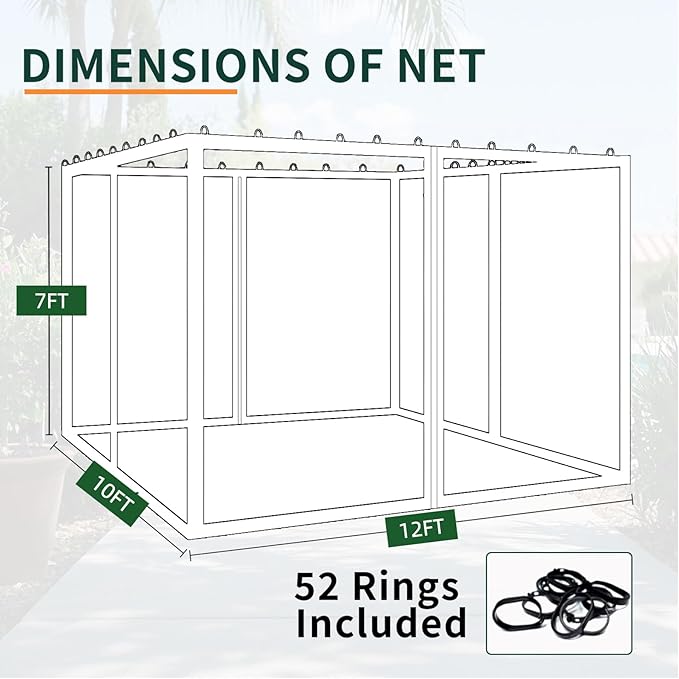Replacement Gazebo Mosquito Netting 10' x 12',Universal Netting for Canopy Tent,4-Panel with Zipper for Outdoor Patio,Backyard (Mosquito Net Only,Black)