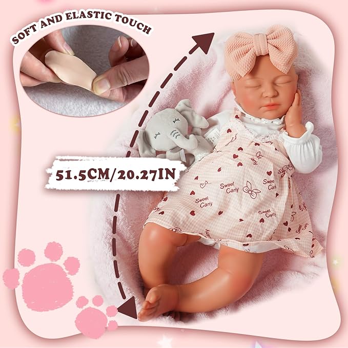 Girl 20 in, Full Silicone Baby Doll, Realistic Baby Dolls, Realistic Veins & Sleeping Pose, Not Vinyl, Reborn Baby Dolls Silicone Full Body, Gift Set