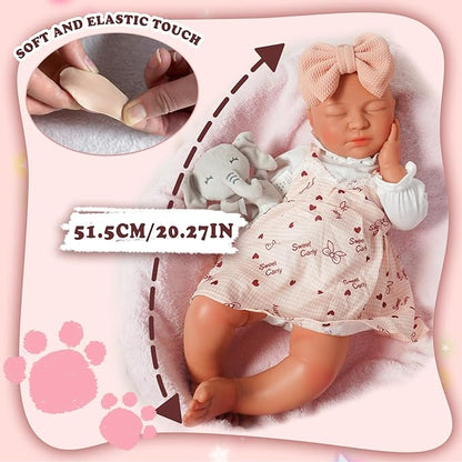 Girl 20 in, Full Silicone Baby Doll, Realistic Baby Dolls, Realistic Veins & Sleeping Pose, Not Vinyl, Reborn Baby Dolls Silicone Full Body, Gift Set