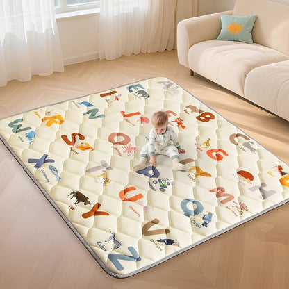 Foam Play Mat - 64x64 Inch Padded Play Mat for Baby - Toddler Play mats for Floor - Thicker Soft Cushioning Playmats - Foldable Washable Baby Playpen Mat, Animals Alphabet Design