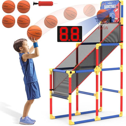 Kids Arcade Basketball Game with Electronic Scoreboard and Cheer Sounds, Indoor Outdoor Basketball Hoop with 4 Balls, Game Toy Gift for Ages 3-12 Boys and Girls