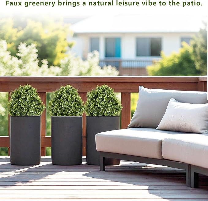 THE BLOOM TIMES 2ft Faux Boxwood Plants Outdoor Set of 2, Topiary Balls Artificial Outside Trees, 24" UV Resistant Fake Greenery Bushes & Shrubs for Front Porch Planter