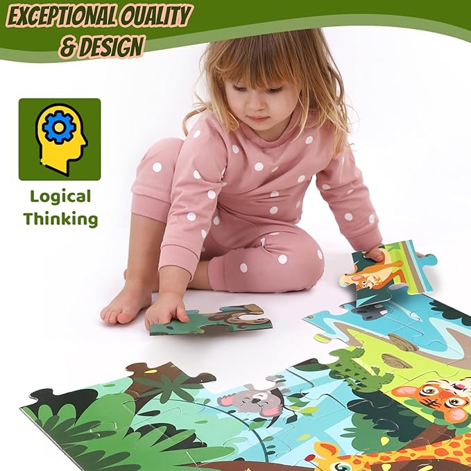 Jumbo Floor Puzzle for Kids, Large Jigsaw Puzzles 48 Piece for Kids Ages 3-5,Preschool Learning & Education Toys, Gifts for 4-8 Year Old Boys and Girls(Jungle Animals)