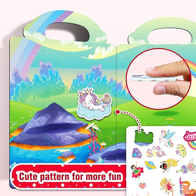 2 Sets Reusable Sticker Books for Toddlers 1-3, Princess Jelly Sticker Books for Kids 2-4 Years, Toddler Travel Toys Activity Road Trip Essentials for Kids- Princess + Unicorn