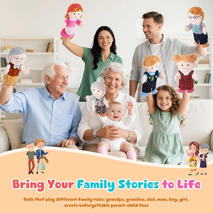 6 Pcs Family Hand Puppets 12 Inch Grandparents, Mom & Dad, Brother & Sister Plush Hand Puppet Toys Role-Play Toy Puppets for Kids Storytelling Imaginative Pretend Play Teaching Preschool(6 Family D)